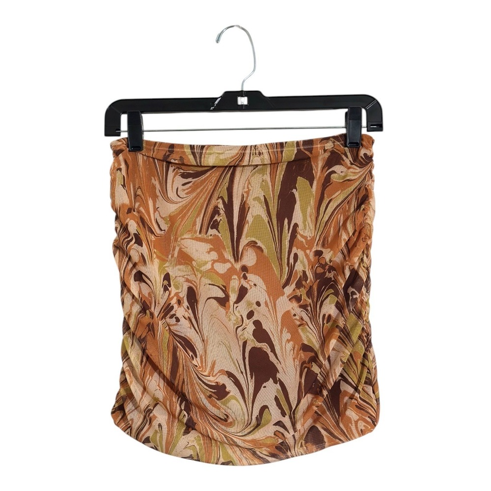 Urban Outfitters Retro Psychedelic Brown Marble Ruched Mini Skirt Women's Medium